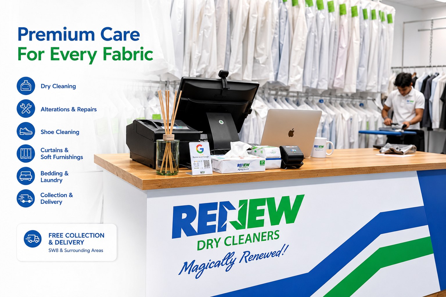 Premium care for every fabric at the Renew Drycleaners counter, Nine Elms