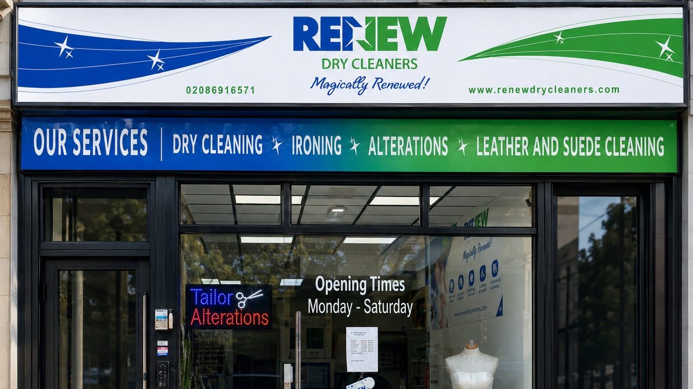 Renew Drycleaners New Cross shopfront, 19 Lewisham Way, London SE14 6PP