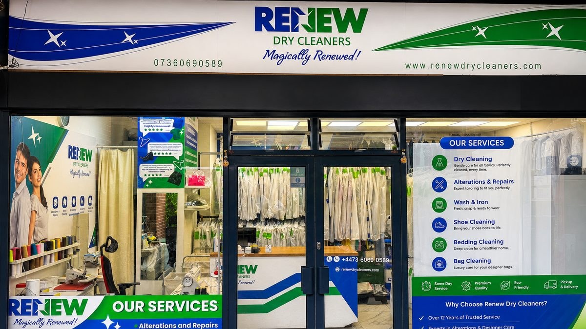 Renew Drycleaners Nine Elms shopfront, 7 Cellini Street, London SW8 2FQ