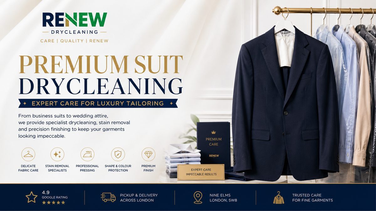 Premium suit dry cleaning at Renew Drycleaners