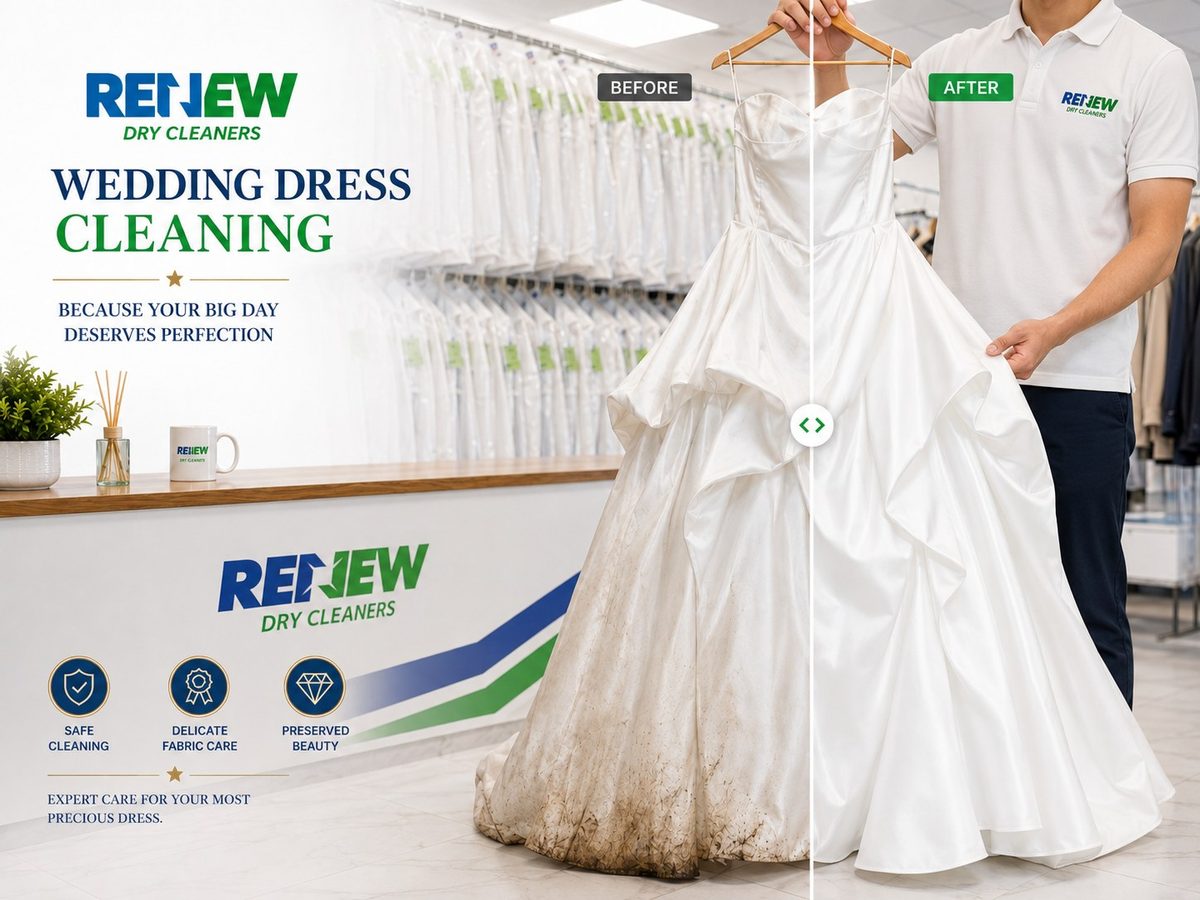 Wedding dress cleaning and preservation at Renew Drycleaners